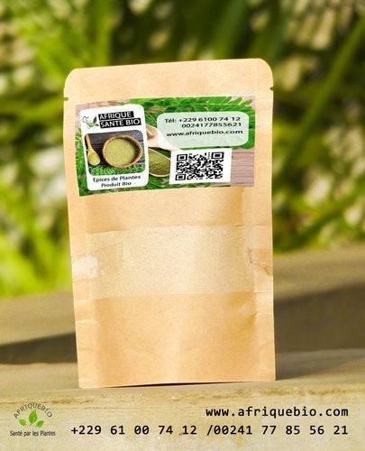 Grains de Monodora myristica, épice parfumée, dans un emballage, image illustrant le produit AFRIQUEBIO.