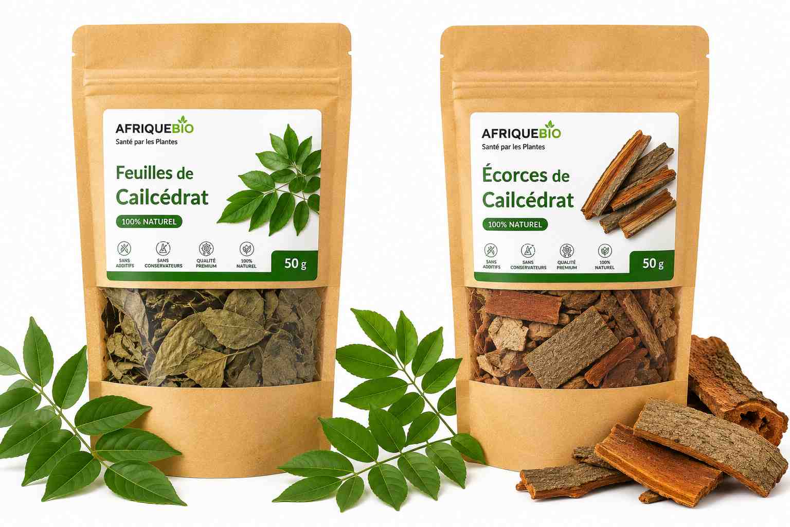 Écorce de cailcédrat AFRIQUEBIO pour débourcher les trompes, montrant des morceaux de l'écorce naturelle.