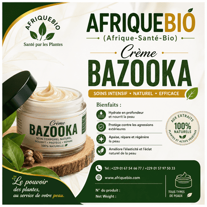 Crème naturelle pour agrandir le Bangala d'AfriqueBio, tube blanc avec étiquette verte, visible dans l'image.