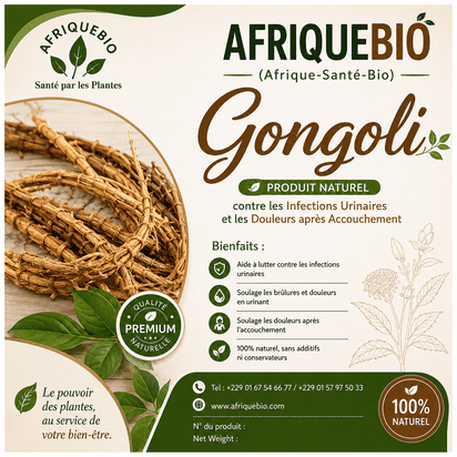 Racines Gongoli de BazarBio, produit naturel contre infections urinaires et douleurs post-accouchement, visible en image.