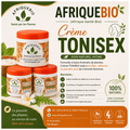 Crème Tonisex AfriqueBio pour agrandir et allonger naturellement le Bangala, texture blanche en pot.
