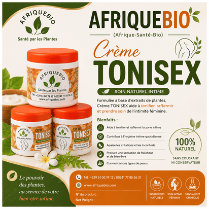 Crème Tonisex AfriqueBio pour agrandir et allonger naturellement le Bangala, texture blanche en pot.