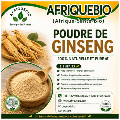 Ginseng Excellent AFRIQUEBIO, stimulant sexuel et booster naturel, en capsules, visible dans un flacon blanc.