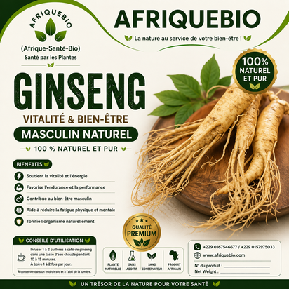 Racines de ginseng AFRIQUEBIO pour favoriser la prise de poids naturellement, présentation des racines séchées.