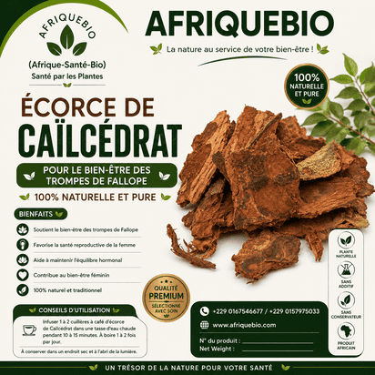 Écorce de Cailcédrat AFRIQUEBIO pour le bien-être des trompes de Fallope, image montrant des morceaux d'écorce naturelle