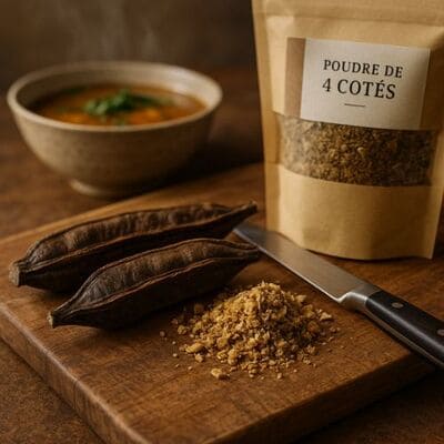 Poudre de fruit BAZARBIO-AFRIQUEBIO pour booster la fertilité, emballage avec quatre côtés visible.