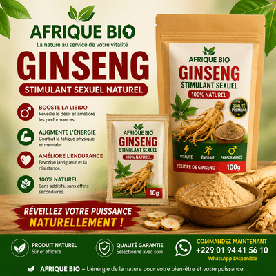 Ginseng Excellent stimulant sexuel naturel de la marque AFRIQUEBIO, racine de ginseng en image.