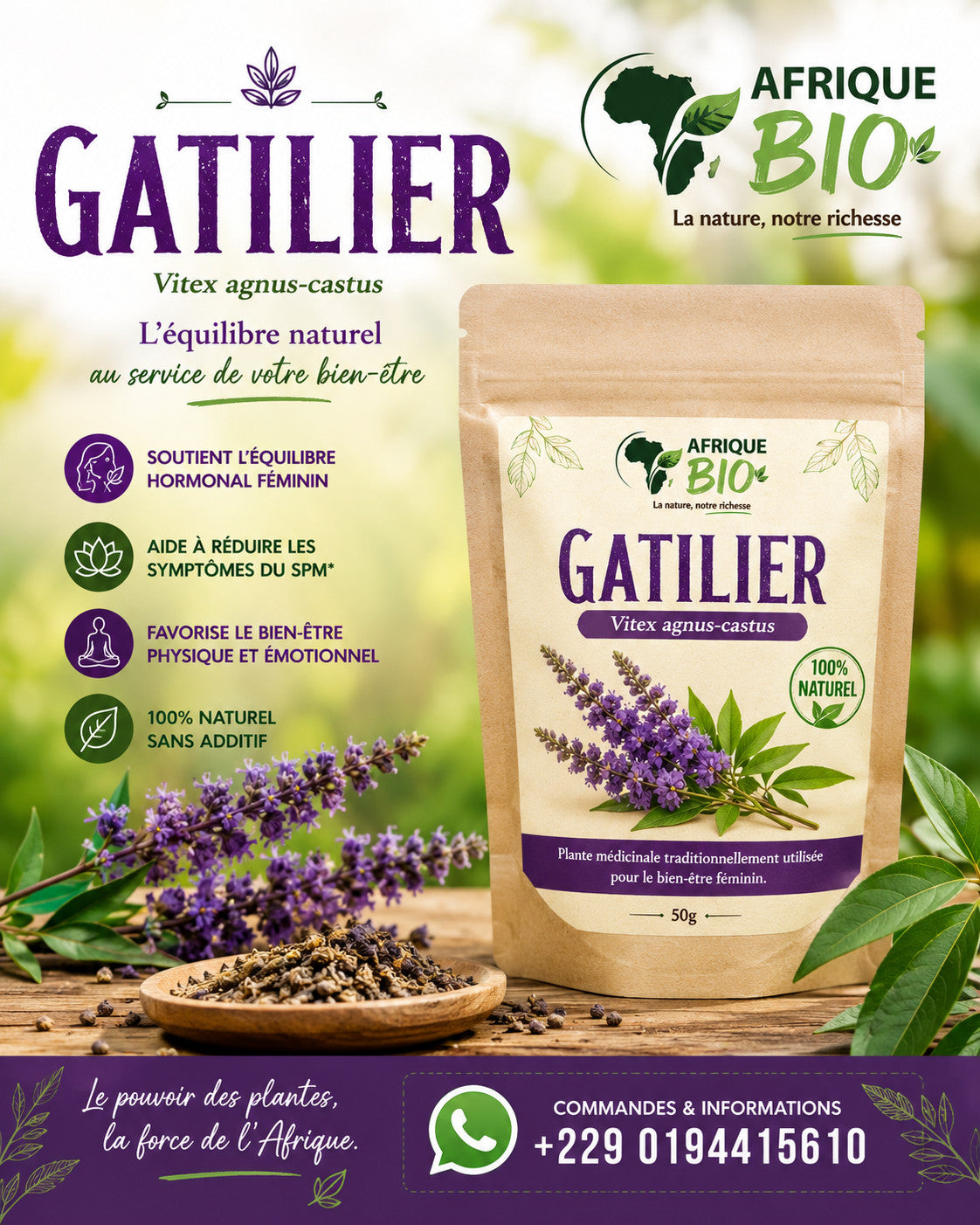 Produit 094 :Gattilier pour Régule les règles, la fertilité et effet contre la ménopause
