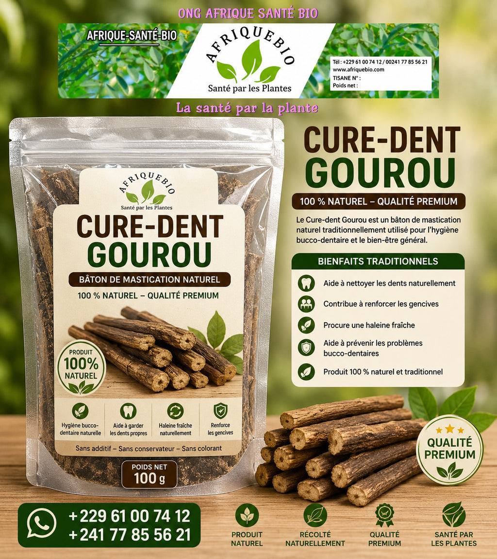 Produit 101 :Cure-dents Gourou 100 % Naturel – Bâton de Mastication Premium
