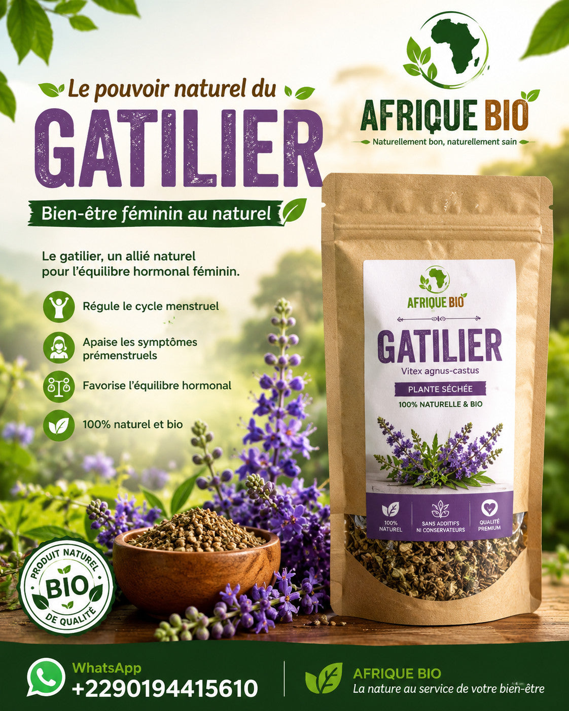 Produit 094 :Gattilier pour Régule les règles, la fertilité et effet contre la ménopause