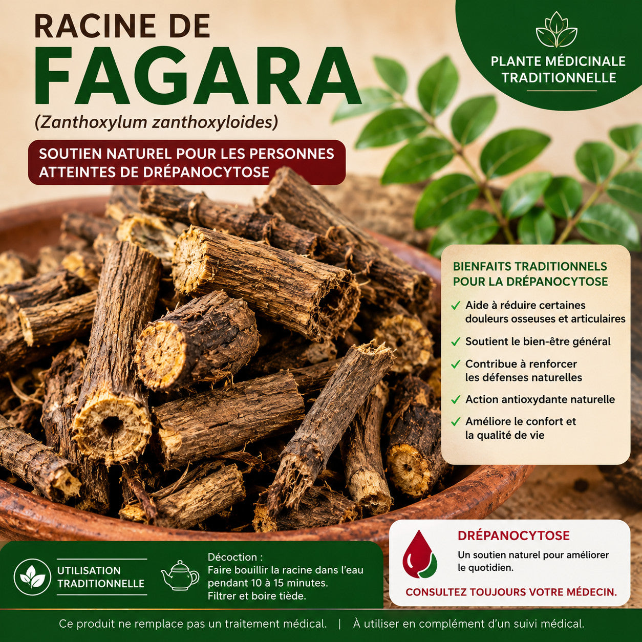 Produit 144 : Racine de Fagara pour la Drépanocytose 100% naturelle 100g